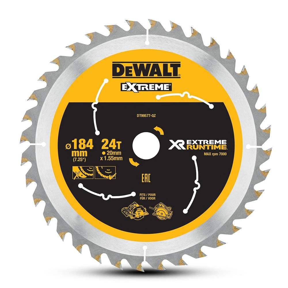DeWalt DT99577-QZ EXTREME 184mm (7-1/4″) 24T Wood Circular Saw Blade 1 DeWalt DT99577-QZ EXTREME 184mm (7-1/4″) 24T Wood Circular Saw Blade