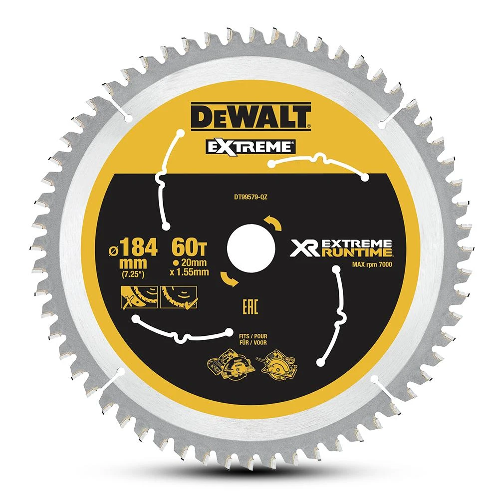 DeWalt DT99579-QZ EXTREME 184mm (7-1/4″) 60T Wood Circular Saw Blade 1 DeWalt DT99579-QZ EXTREME 184mm (7-1/4″) 60T Wood Circular Saw Blade