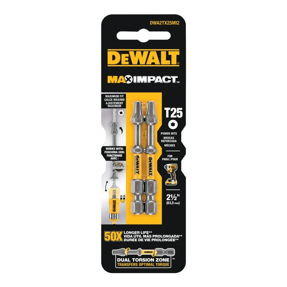 DeWalt DWA2TX25MI2 MAX IMPACT™ 63.5mm TX25 Power Bit 2-Pack 2 DeWalt DWA2TX25MI2 MAX IMPACT™ 63.5mm TX25 Power Bit 2-Pack - Image 2